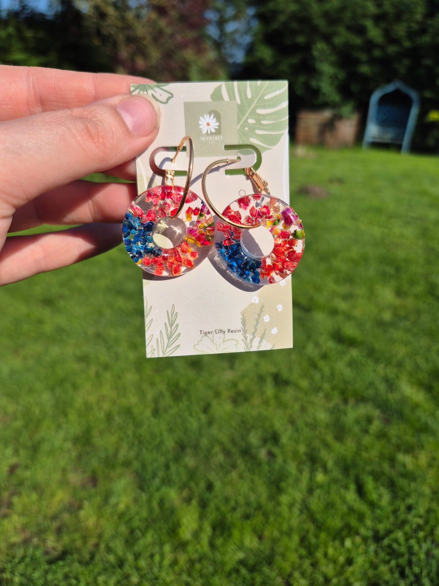 Floral hoop resin earrings