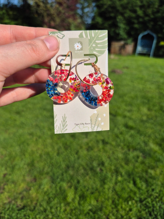 Floral hoop resin earrings