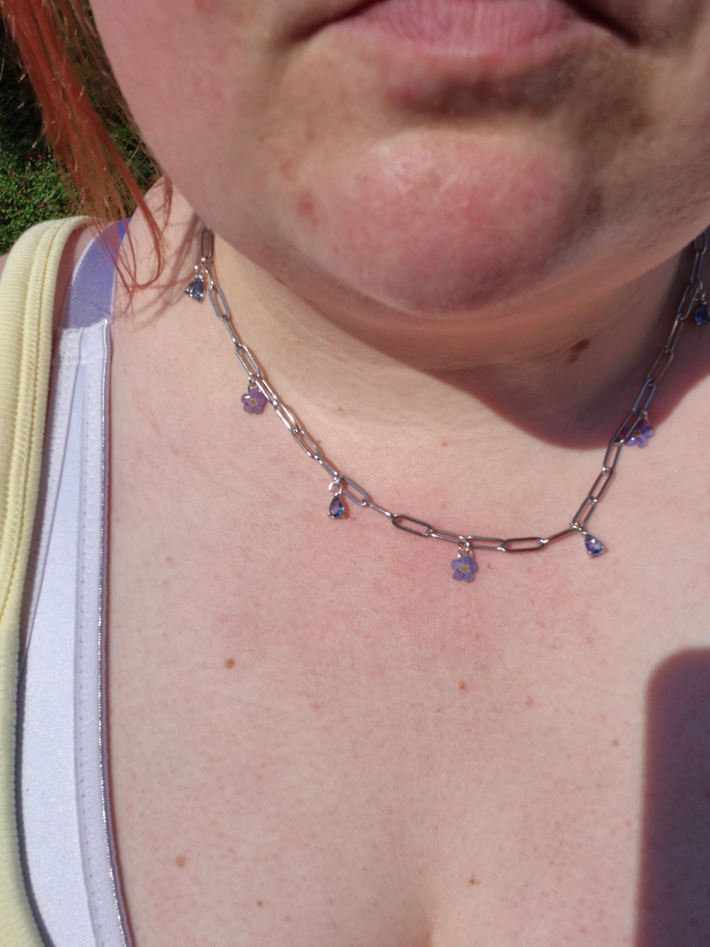 Real forget me not and blue charm necklace