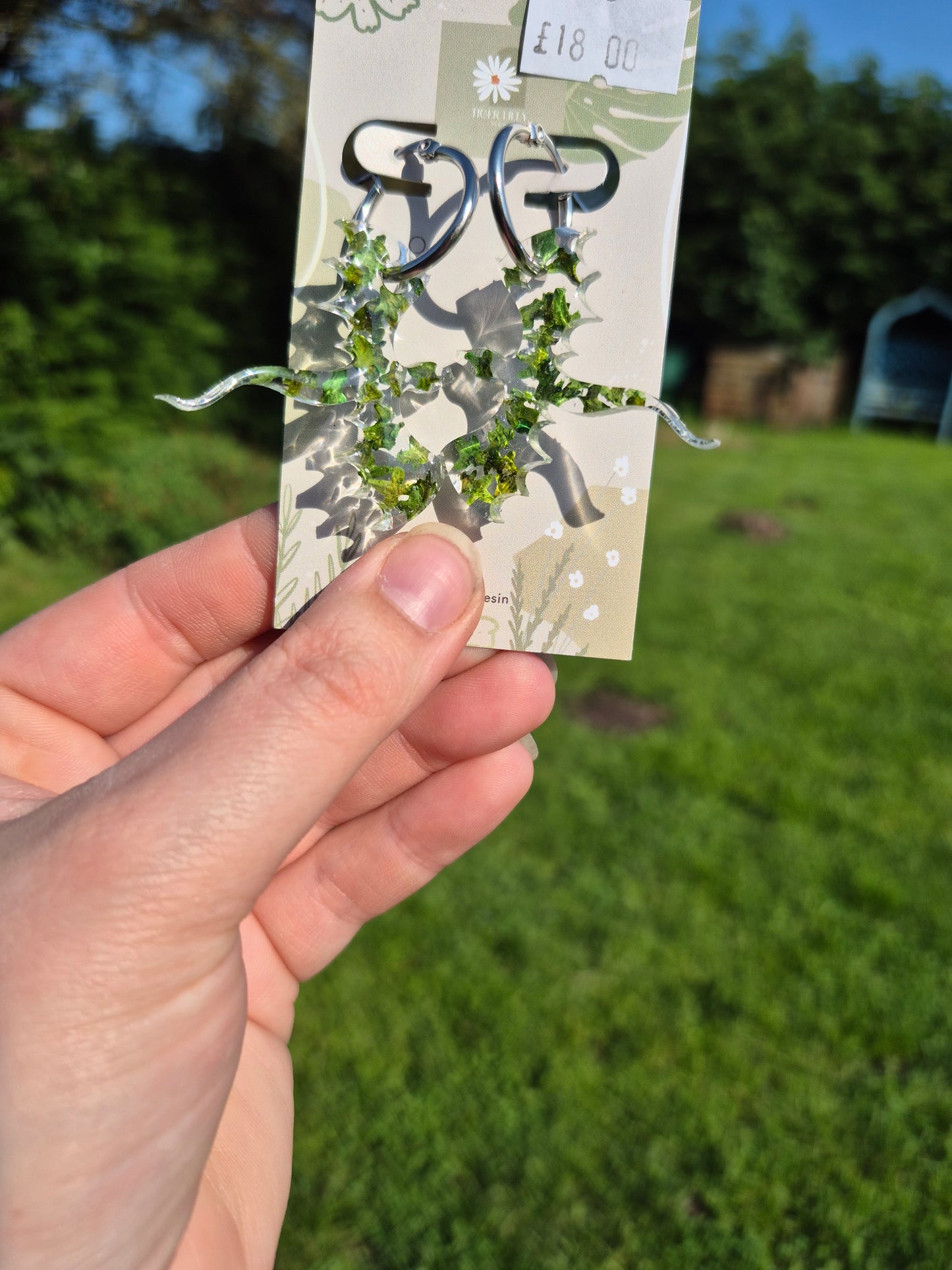 Green leaf dragon hoop earrings