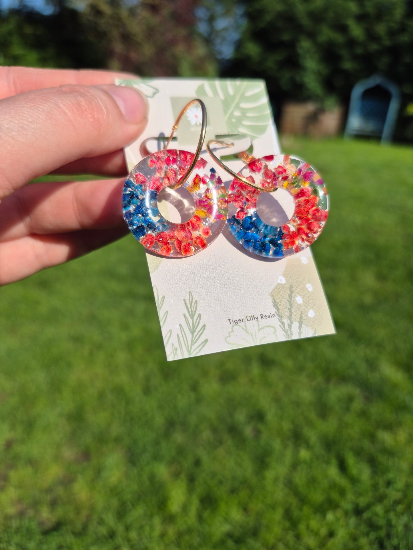 Floral hoop resin earrings