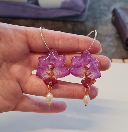 pink phalaenopsis orchid hoop earrings