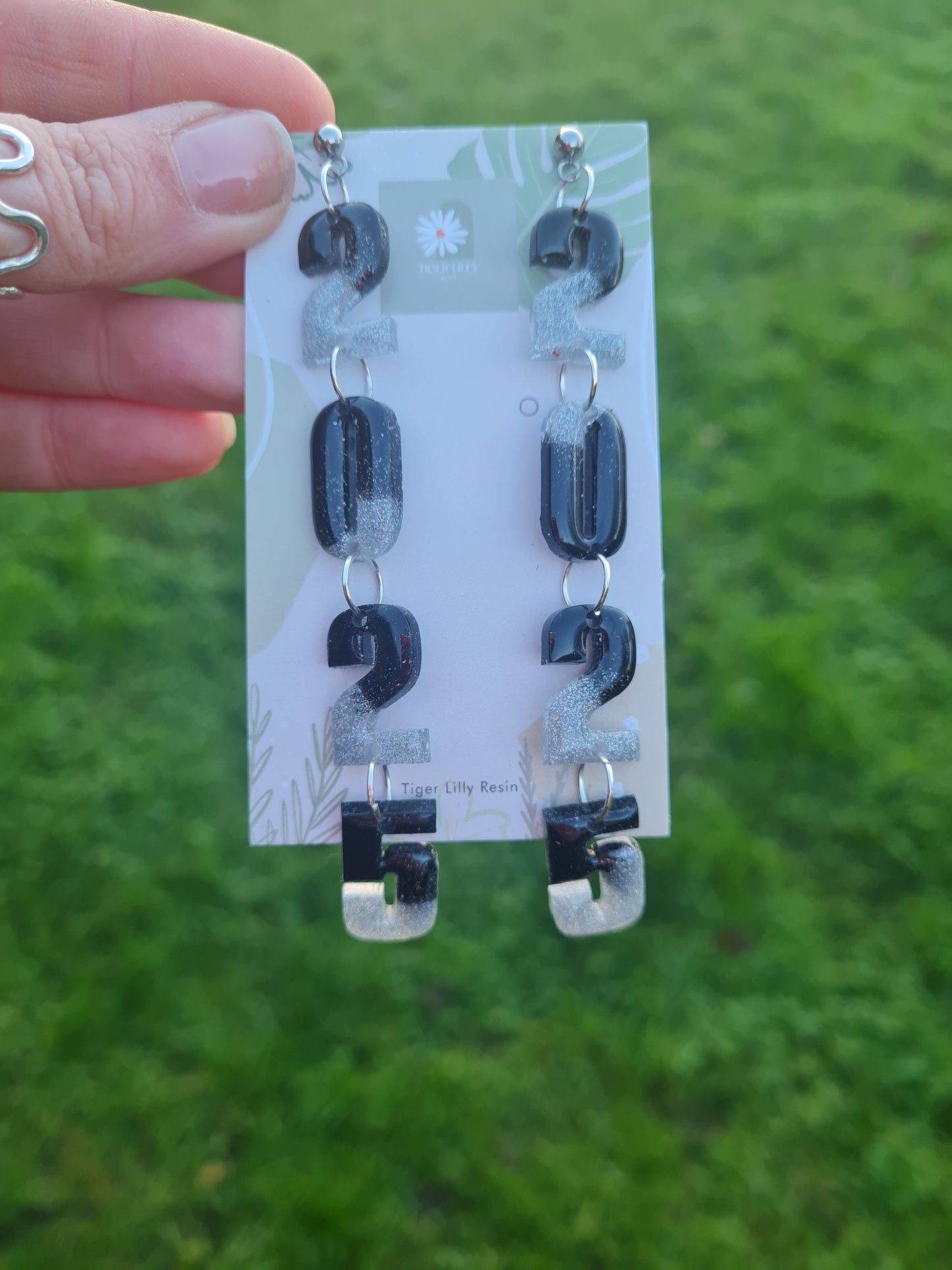 2025 silver and black earrings