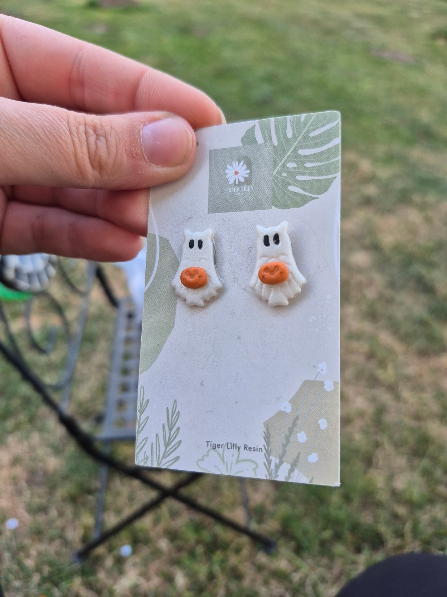Ghost kitty clay earrings