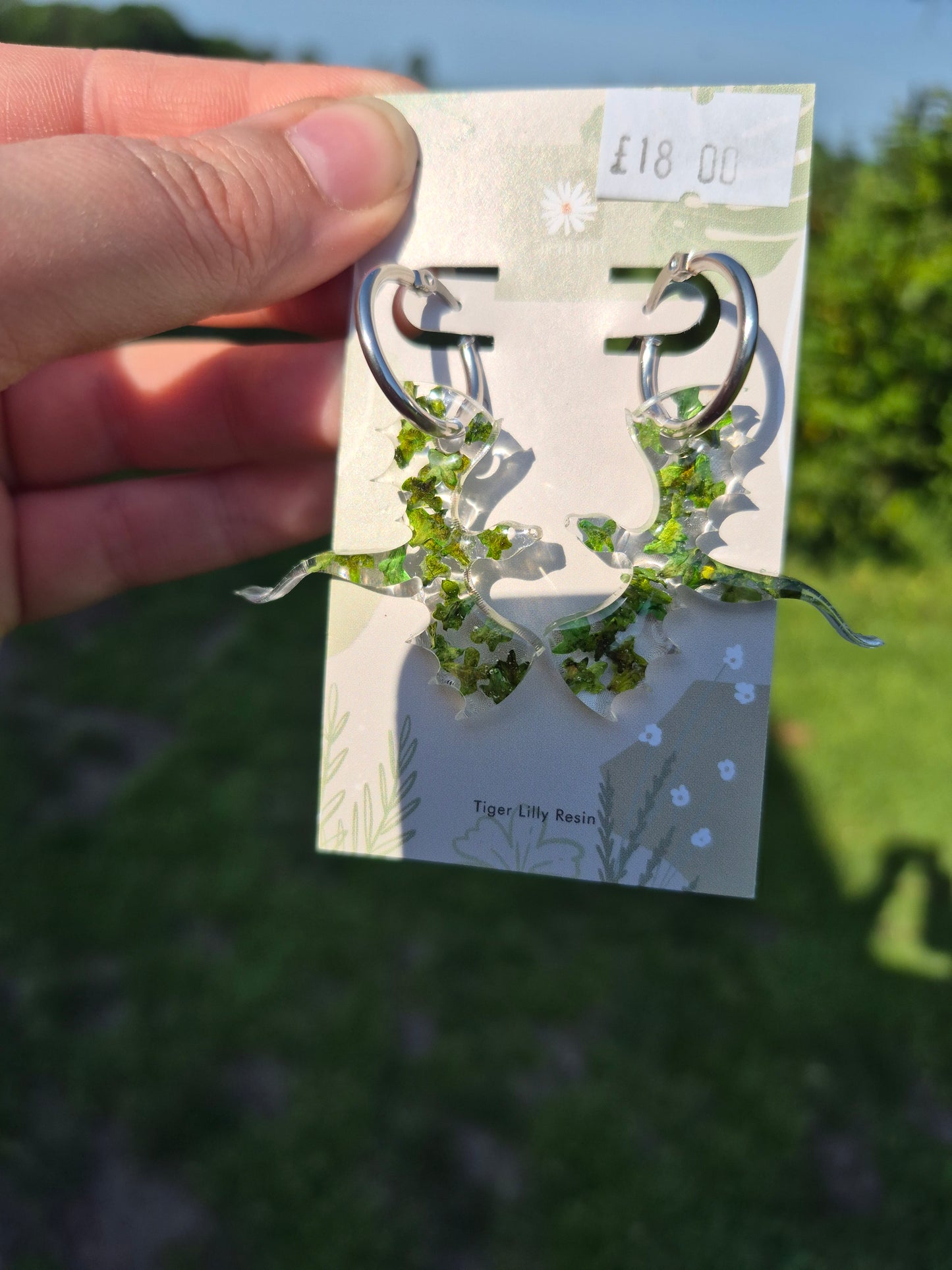 Green leaf dragon hoop earrings