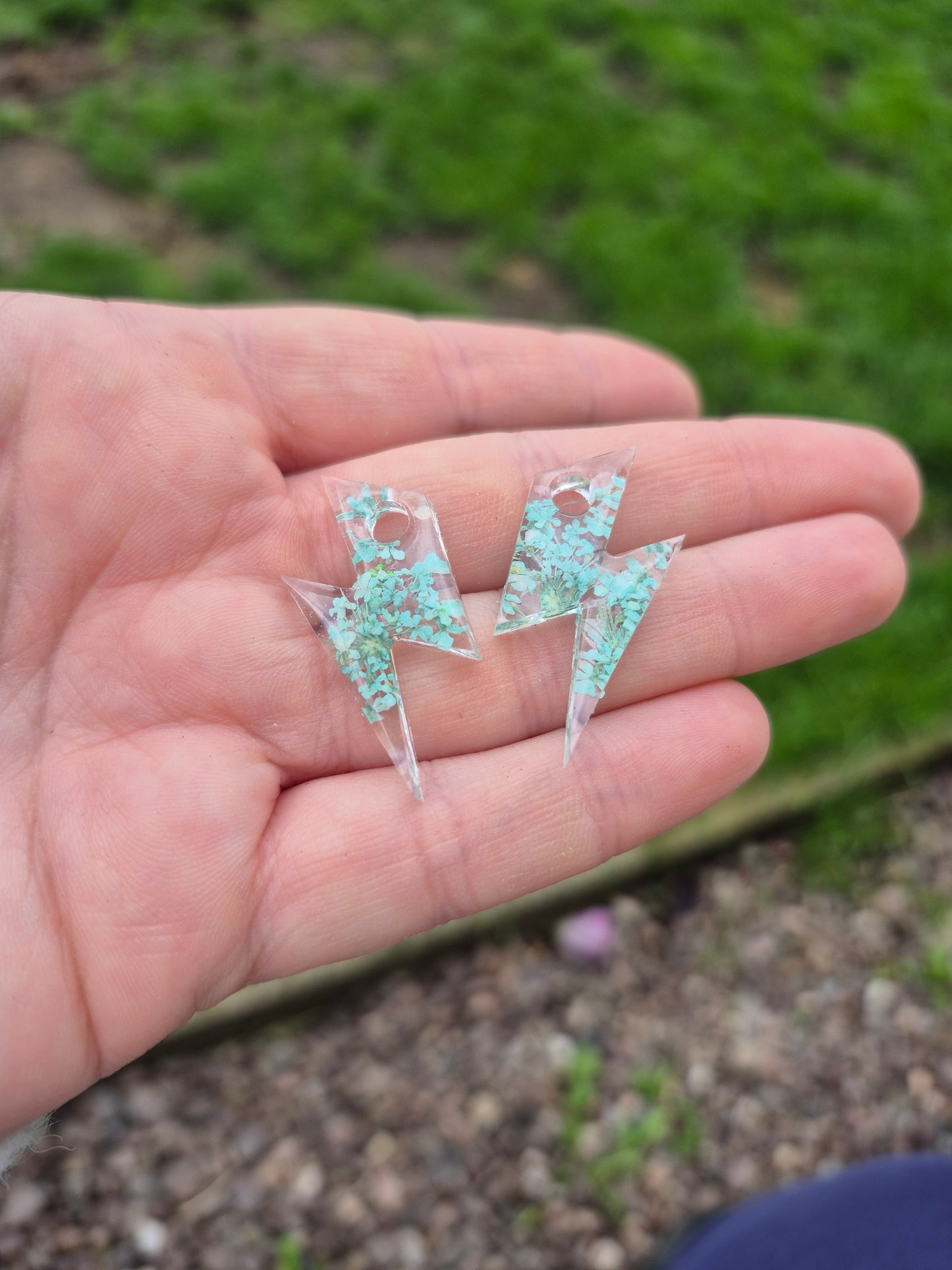 Floral lightening bolt hoop charms