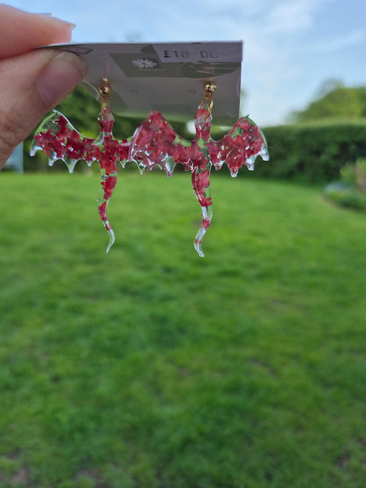 Real red leaf dragon earrings