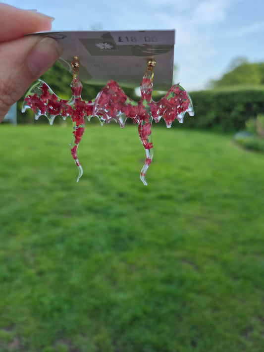 Real red leaf dragon earrings