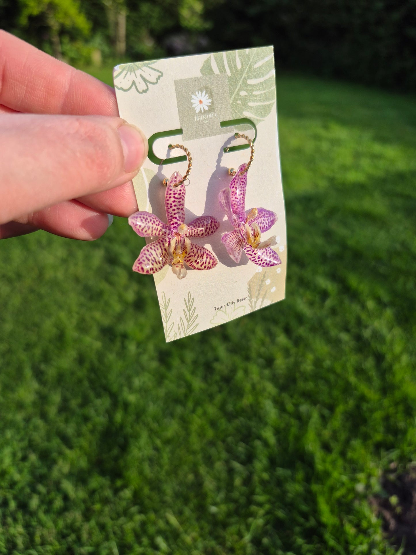 Real oncidium orchid dangle earrings