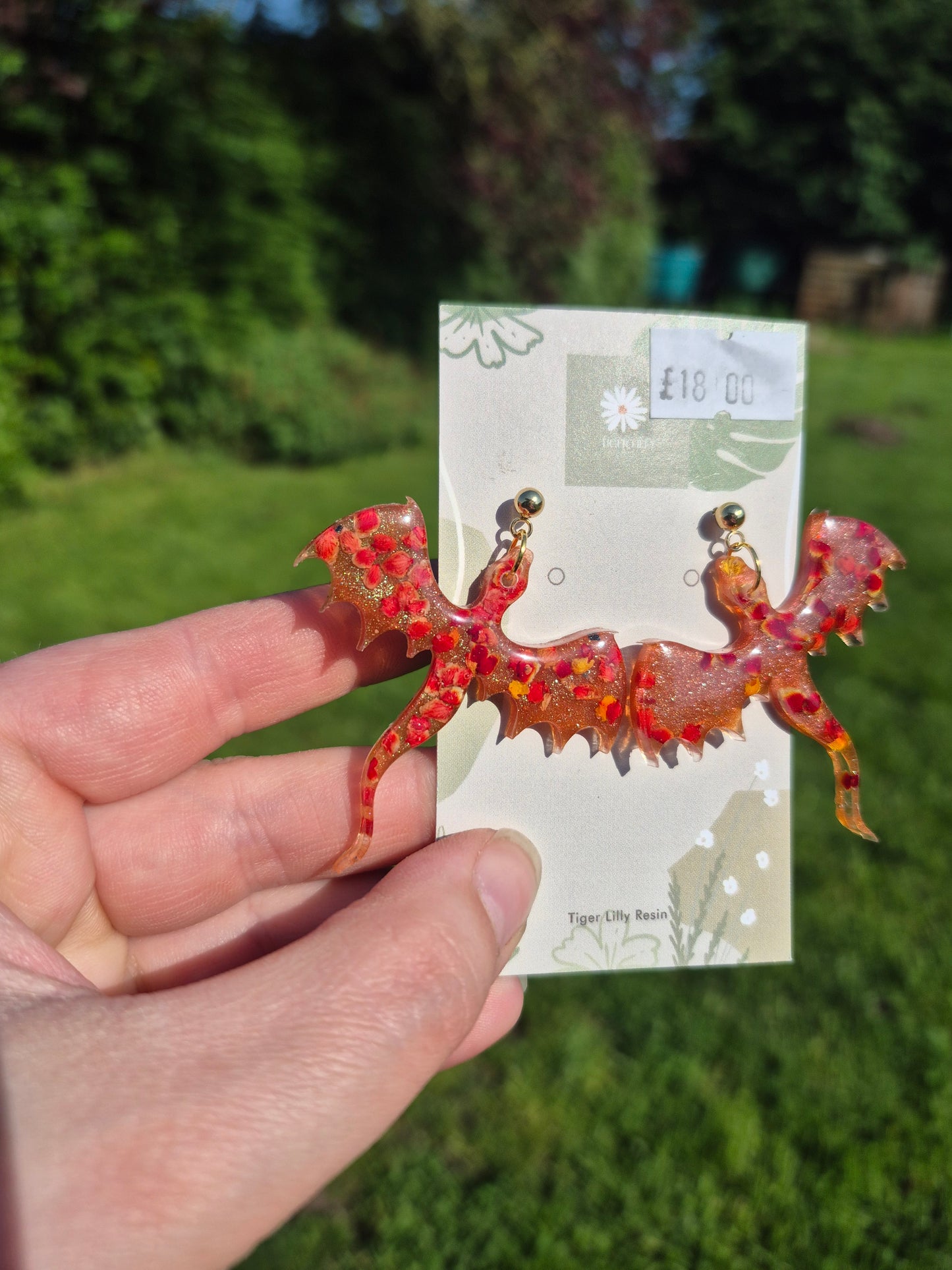Red petal dragon earrings