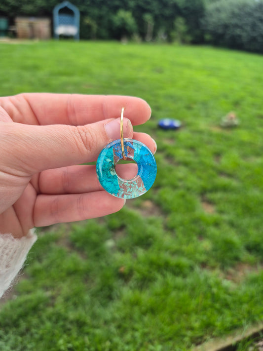Real blue floral hoop charms