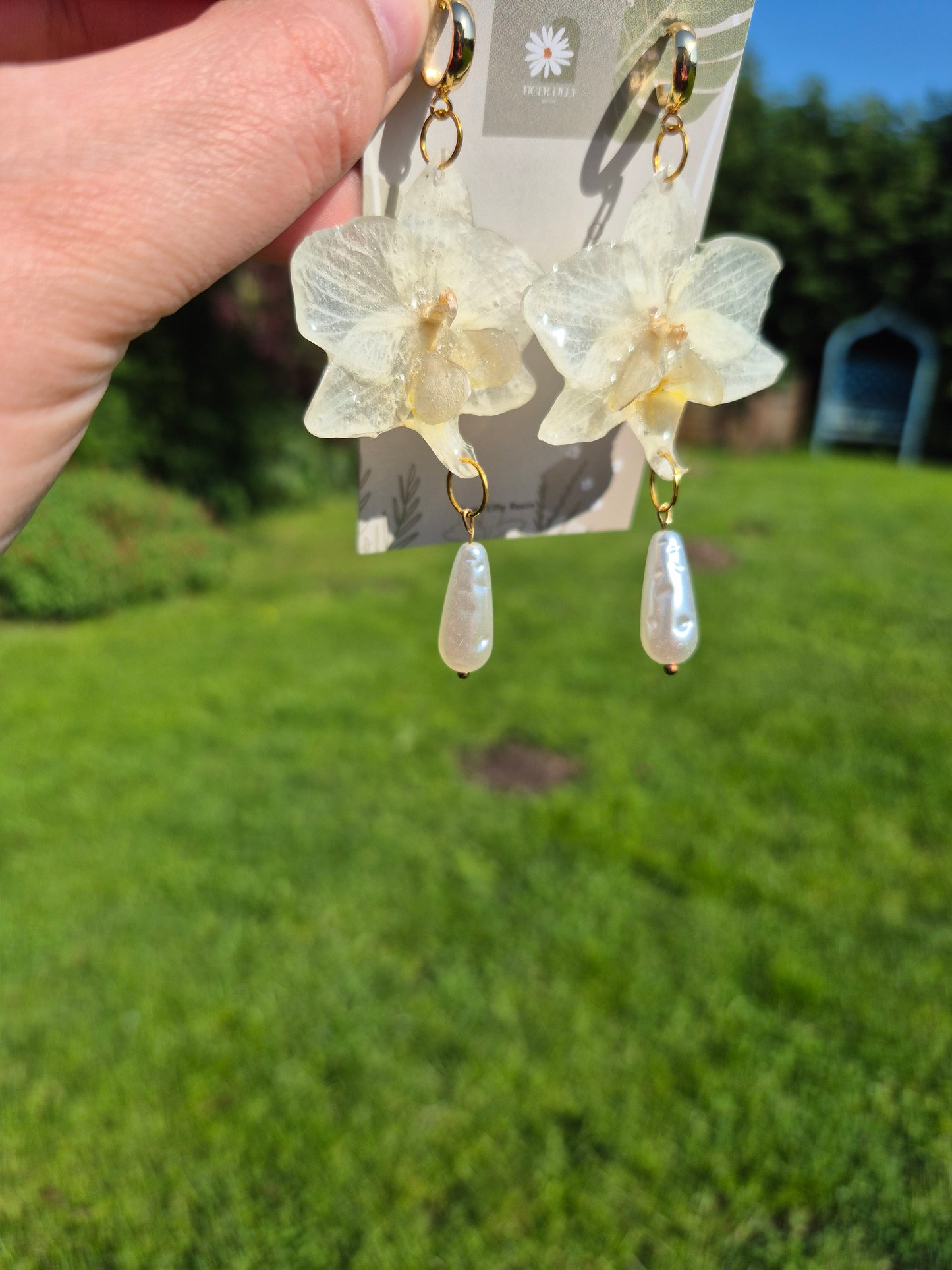 White phalaenopsis pearl studs