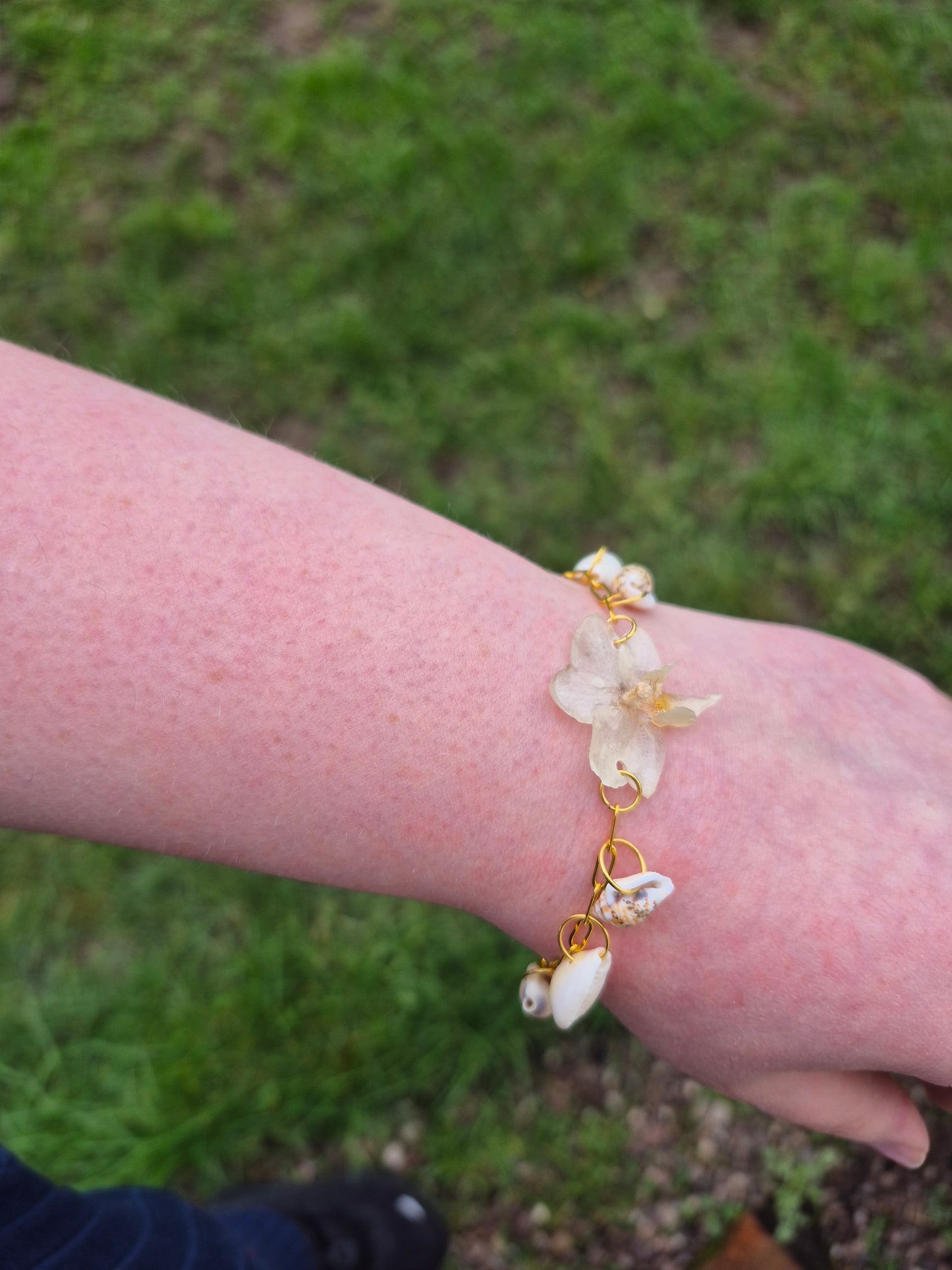 Small phalaenopsis sea shell charm bracelet