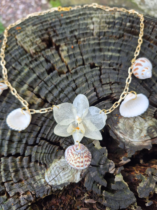 Large Phalaenopsis white sea necklace