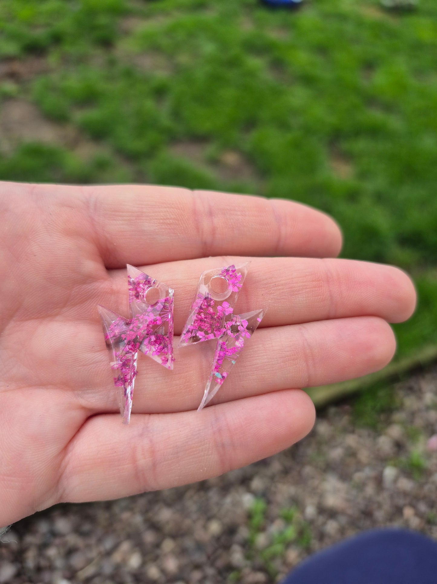 Floral lightening bolt hoop charms