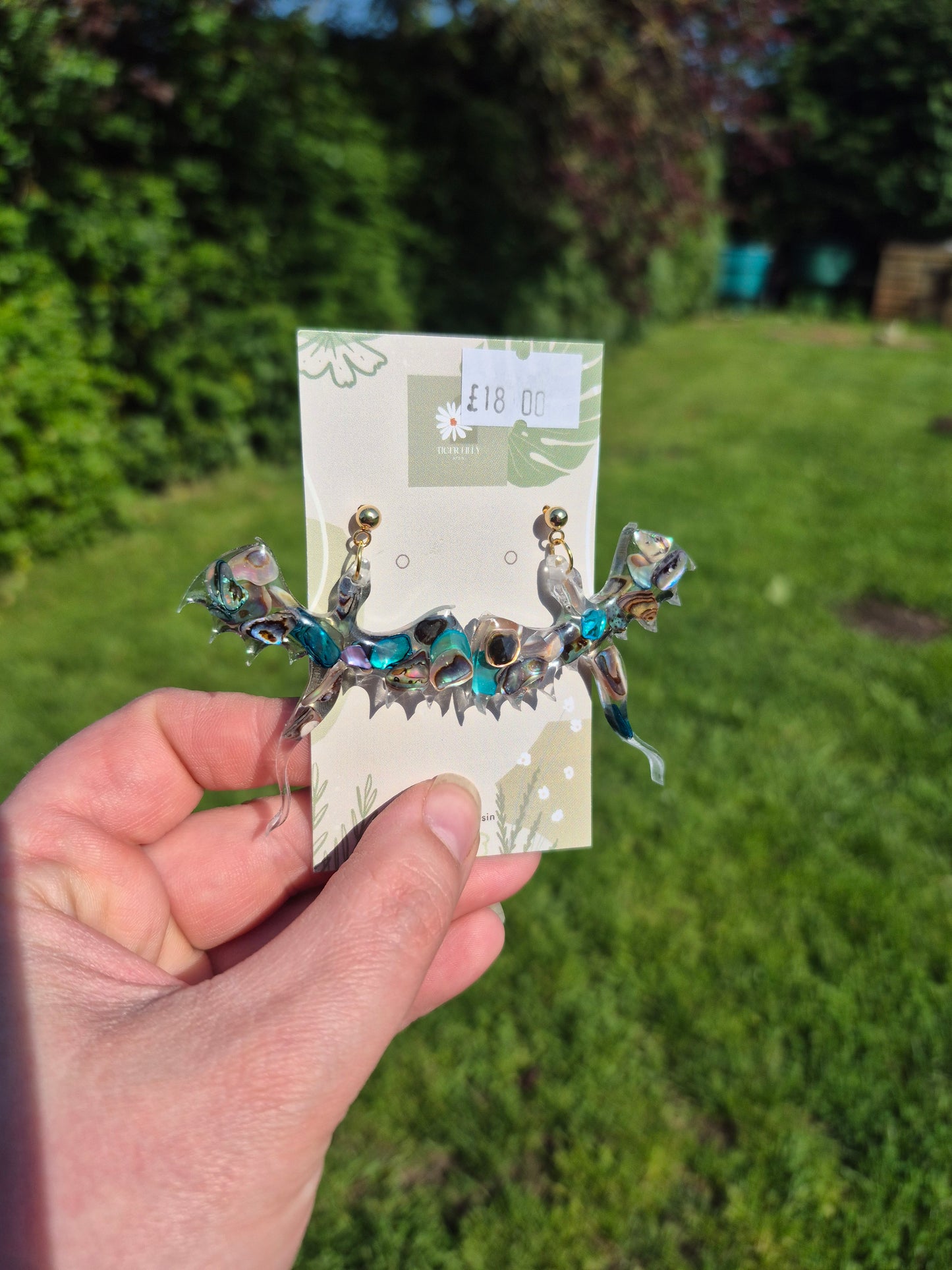 Abalone shell dragon earrings