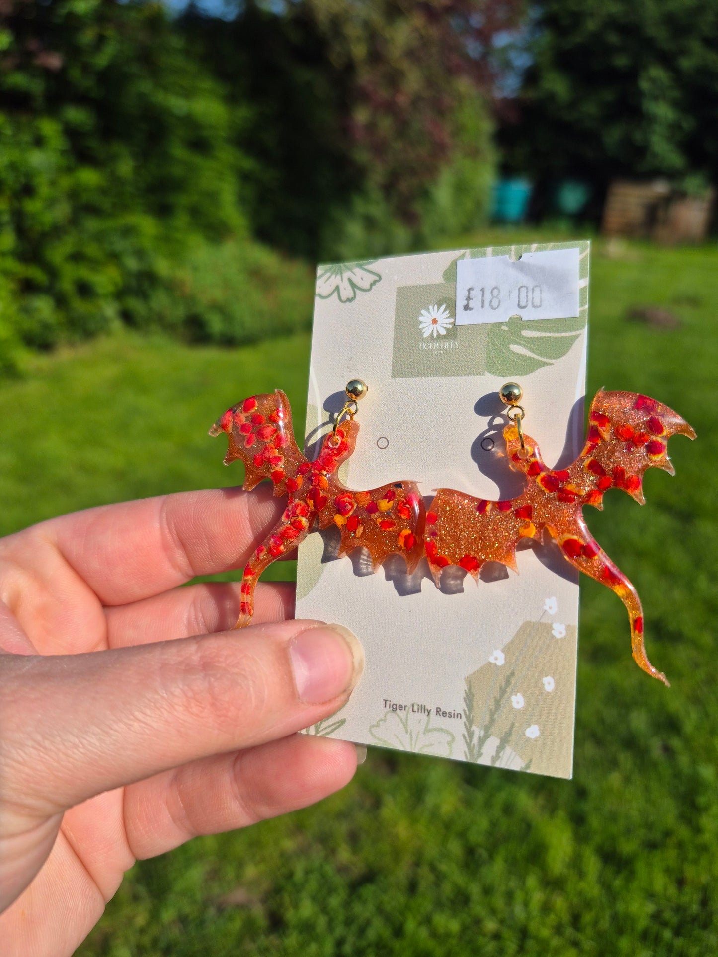 Red petal dragon earrings