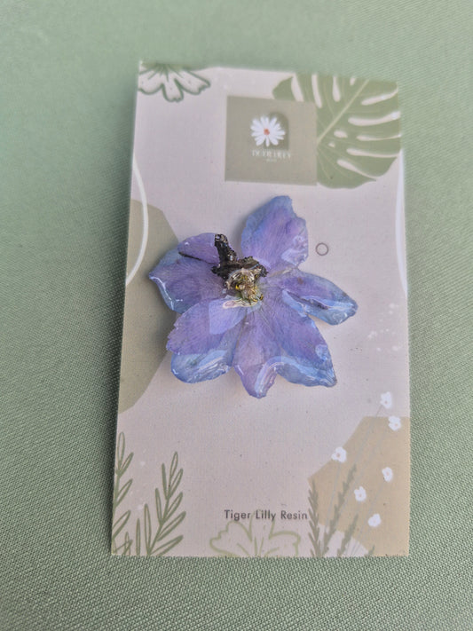 Real delphinium pin badge
