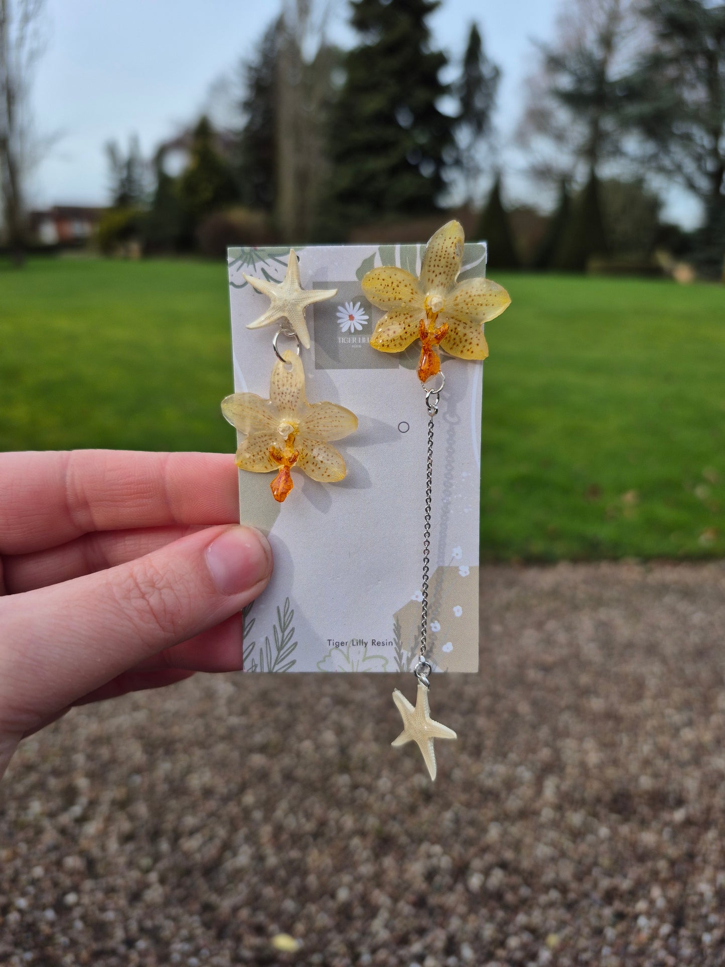 Phalaenopsis mismatch starfish earrings