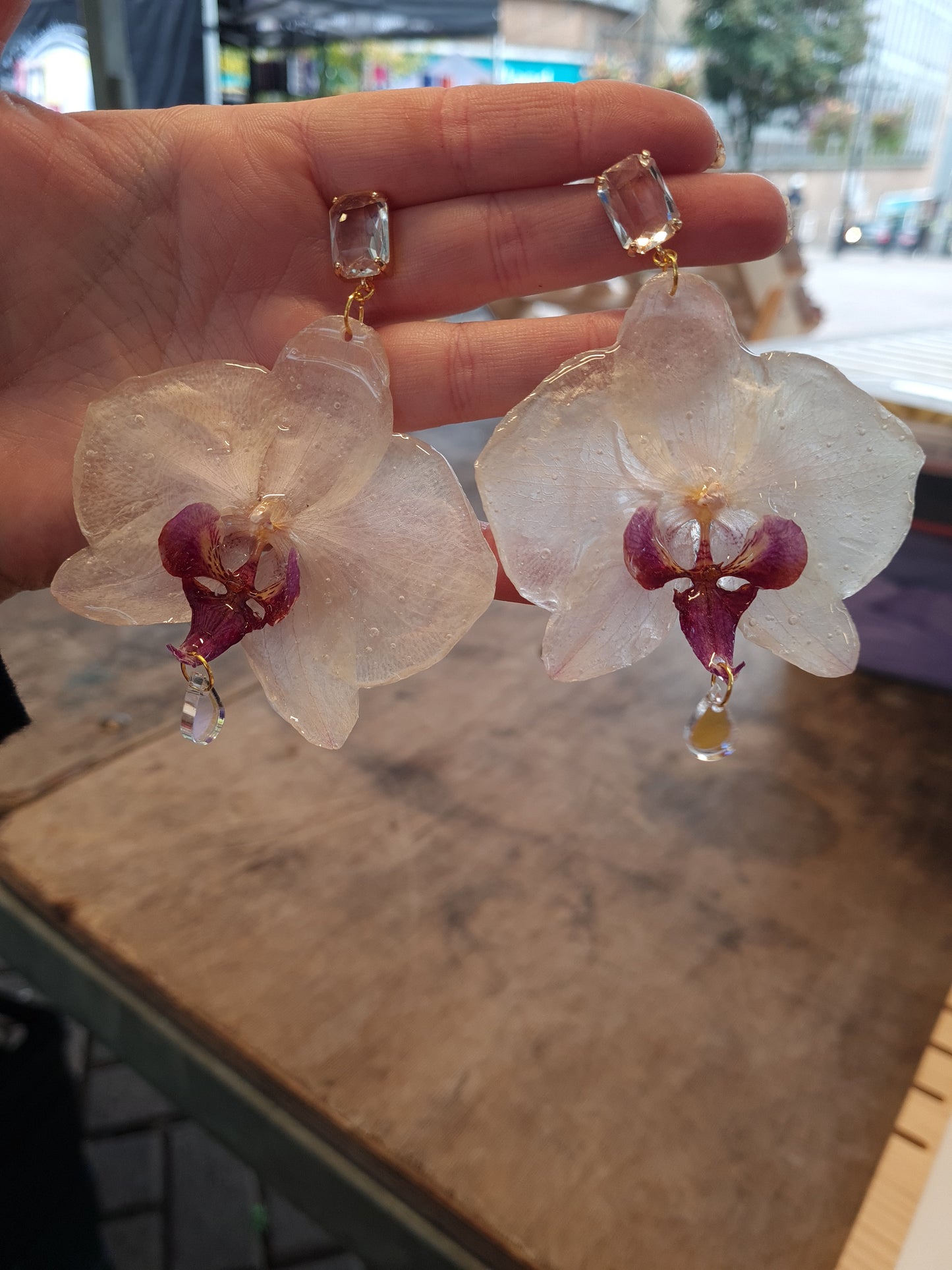 Large white Phalaenopsis orchid earrings