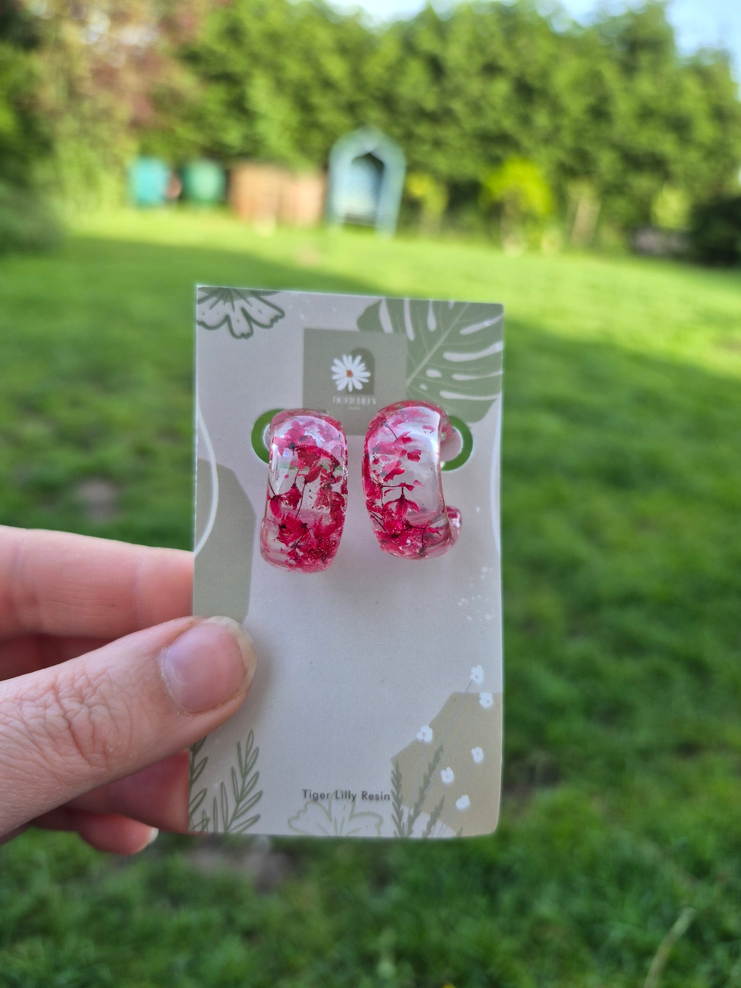 Cherry blossom petals half resin hoops