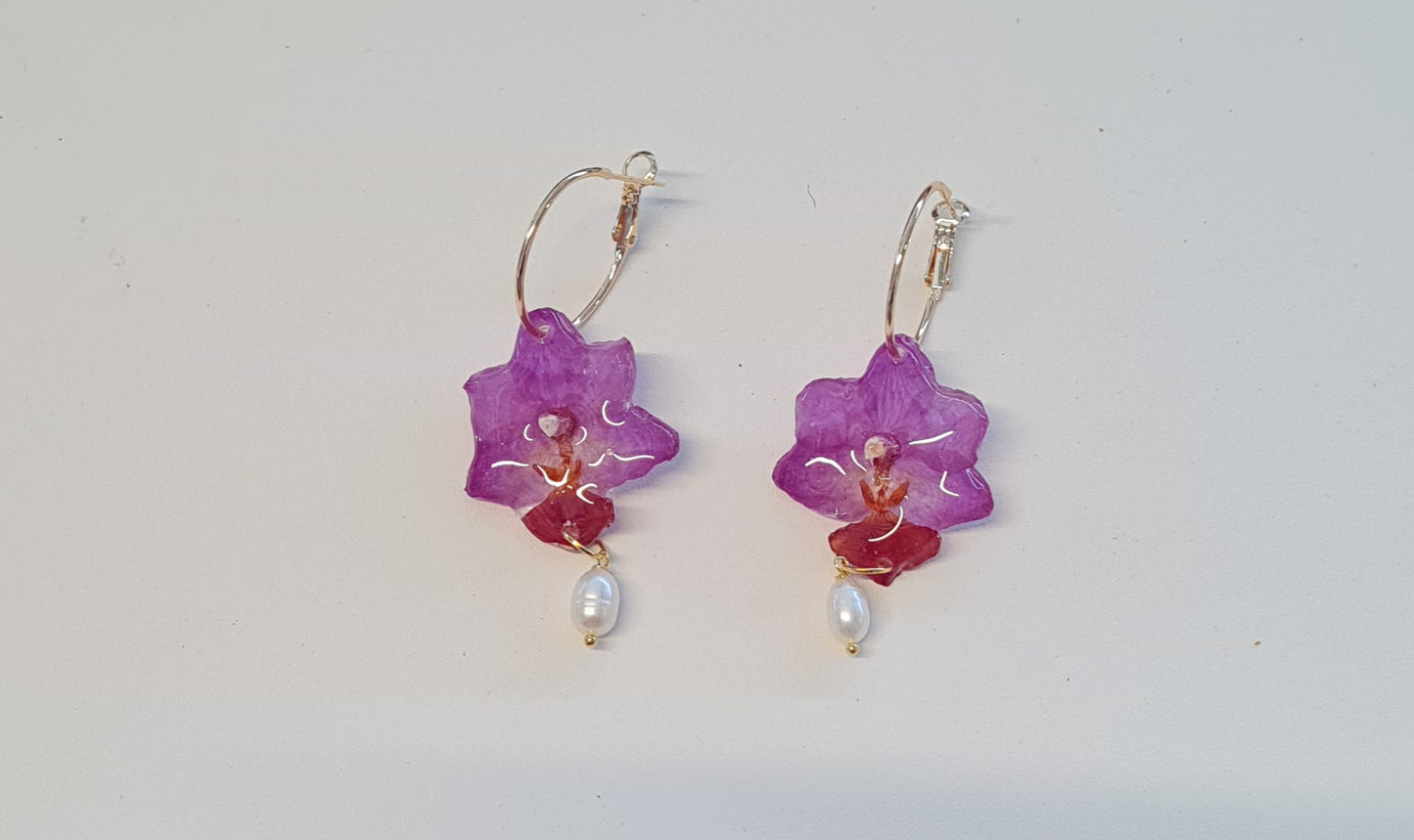 pink phalaenopsis orchid hoop earrings