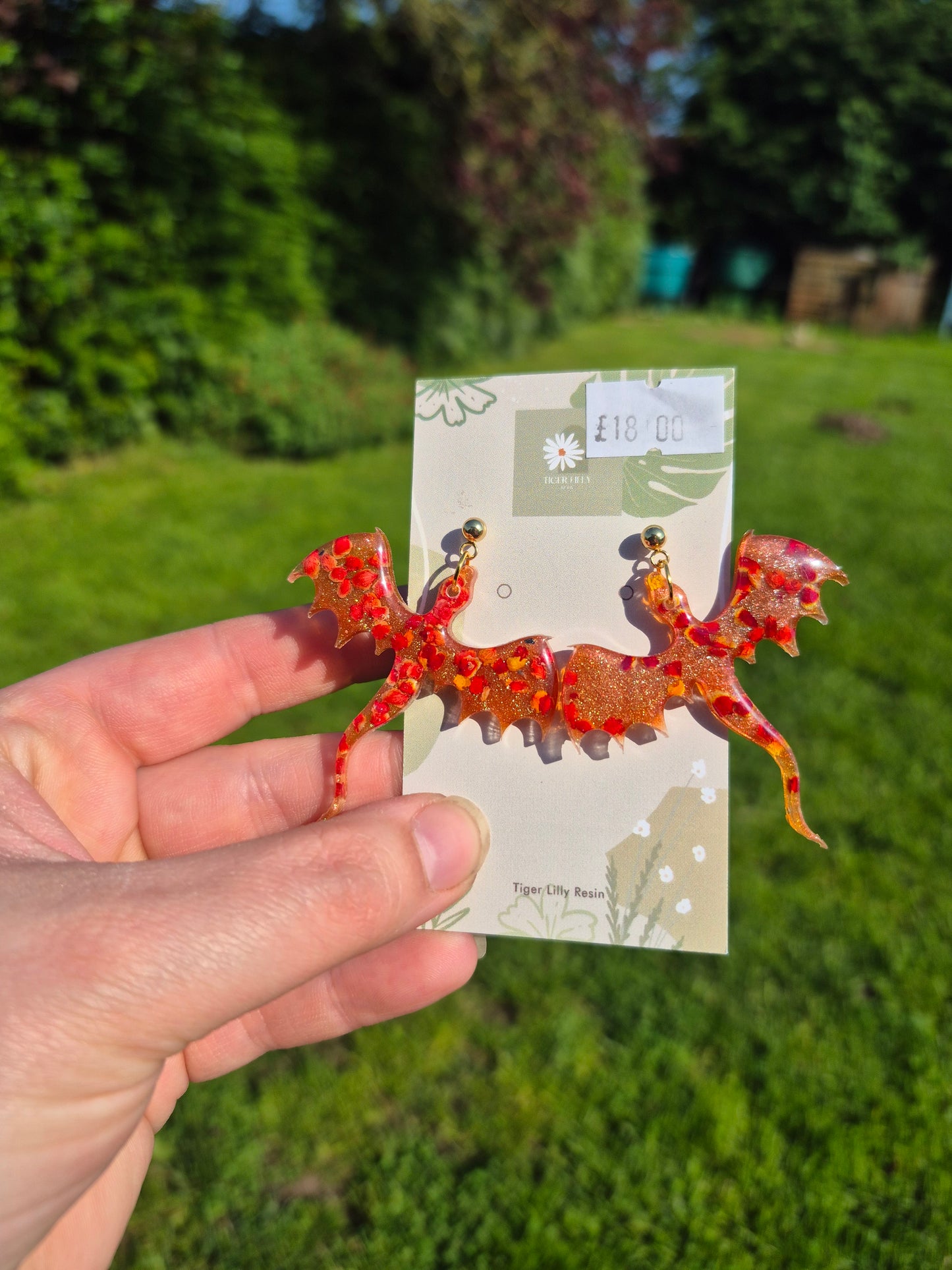 Red petal dragon earrings