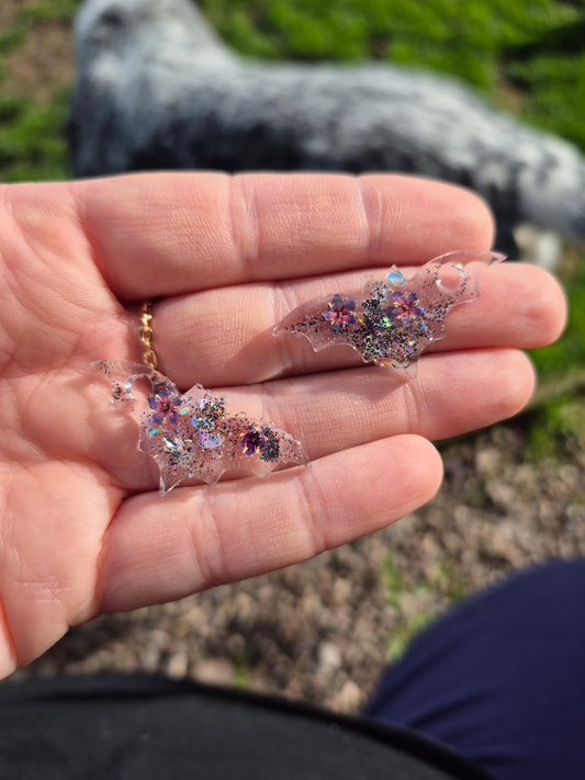 Floral bat hoop charms