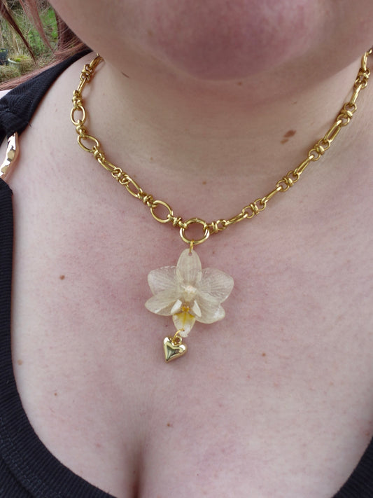 White phalaenopsis orchid necklace