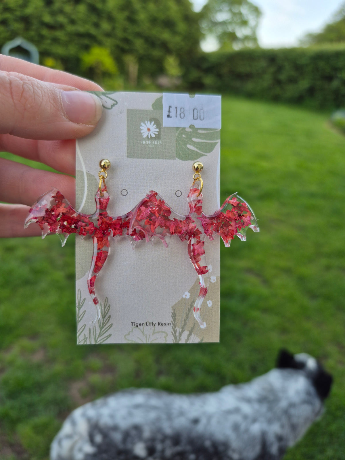 Real red leaf dragon earrings