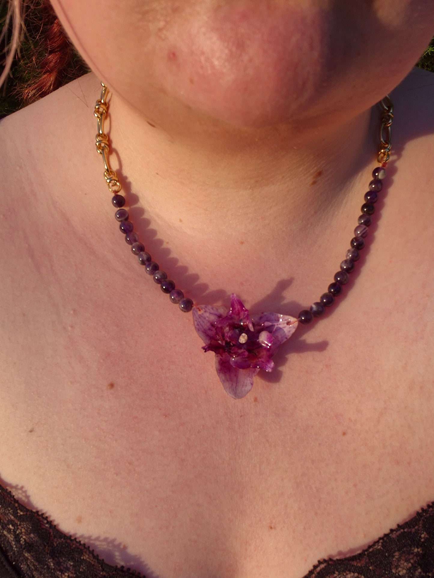 Peloric phalaenopsis amethyst necklace