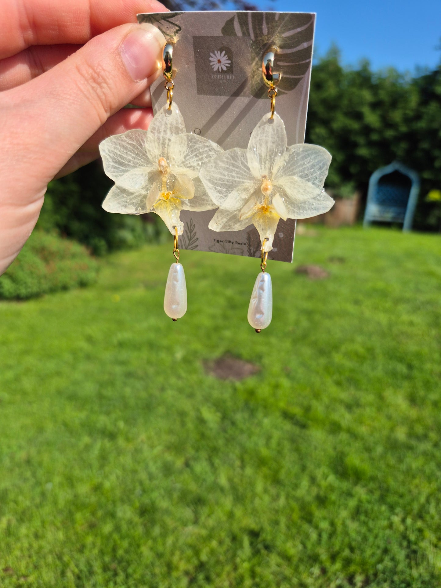 White phalaenopsis pearl studs