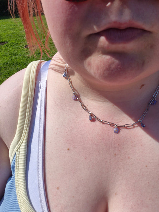Real forget me not and blue charm necklace