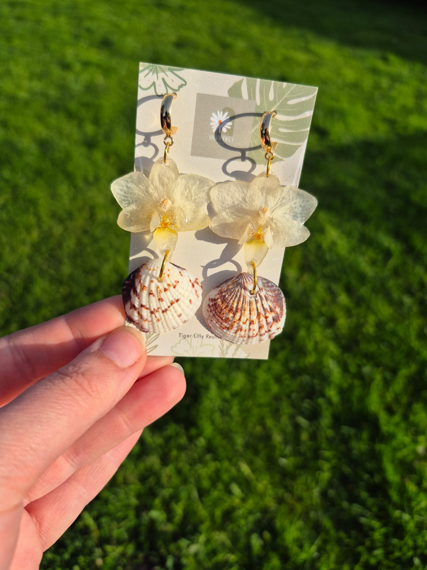 White phalaenopsis orchid beach dangles
