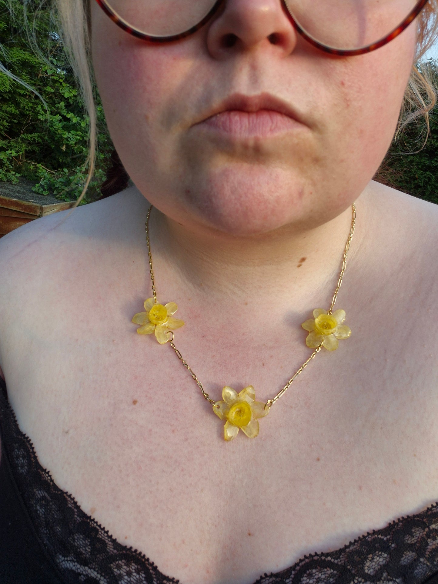 Real triple Daffodil necklace