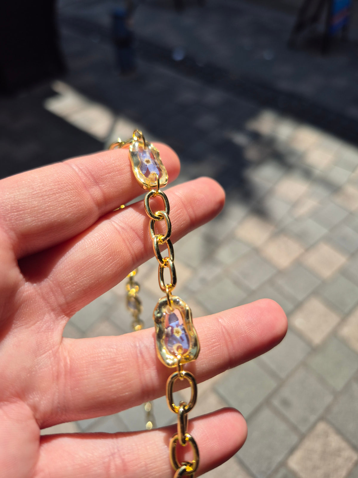 Chunky chain forgot me not pendant