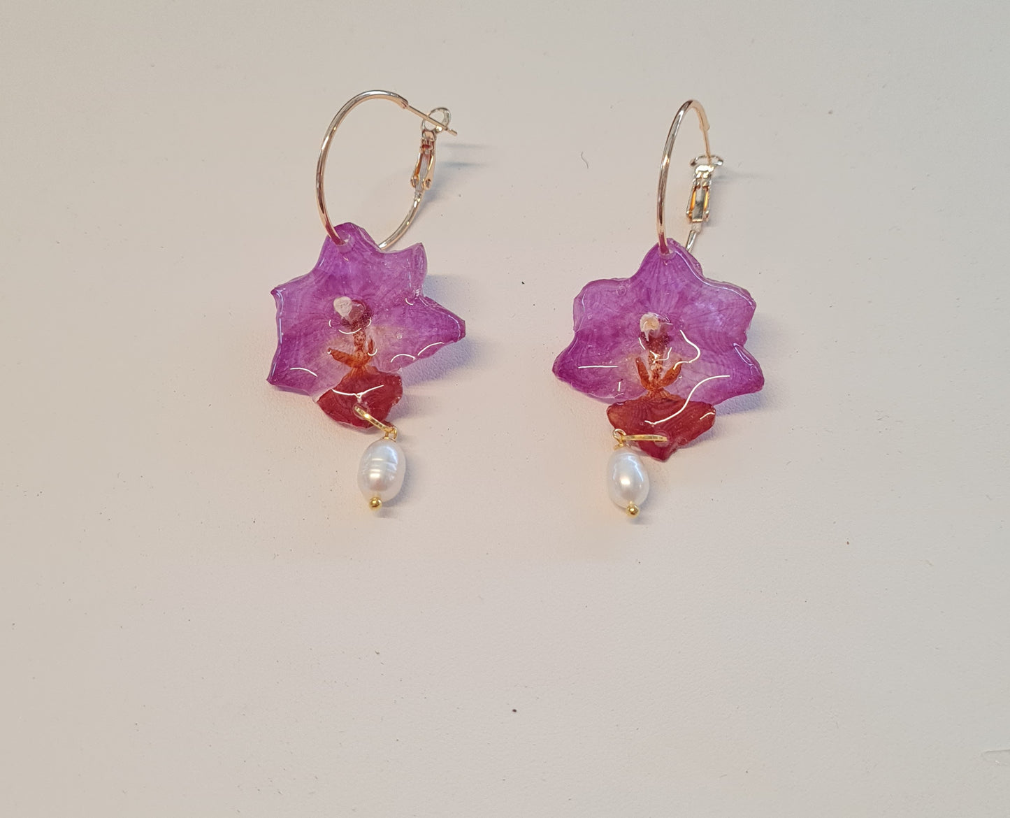 pink phalaenopsis orchid hoop earrings